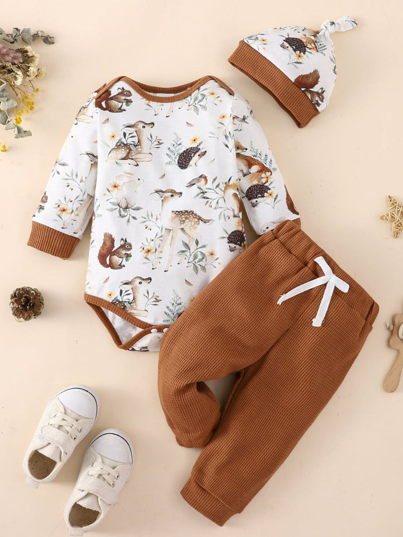 "Cute and Cozy: Baby Printed Bodysuit and Waffle-Knit Joggers Set by Burkesgarb"