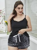 Sleep in Style with our Plus Size Neck Cami and Leopard Printed Pajama Shorts Set