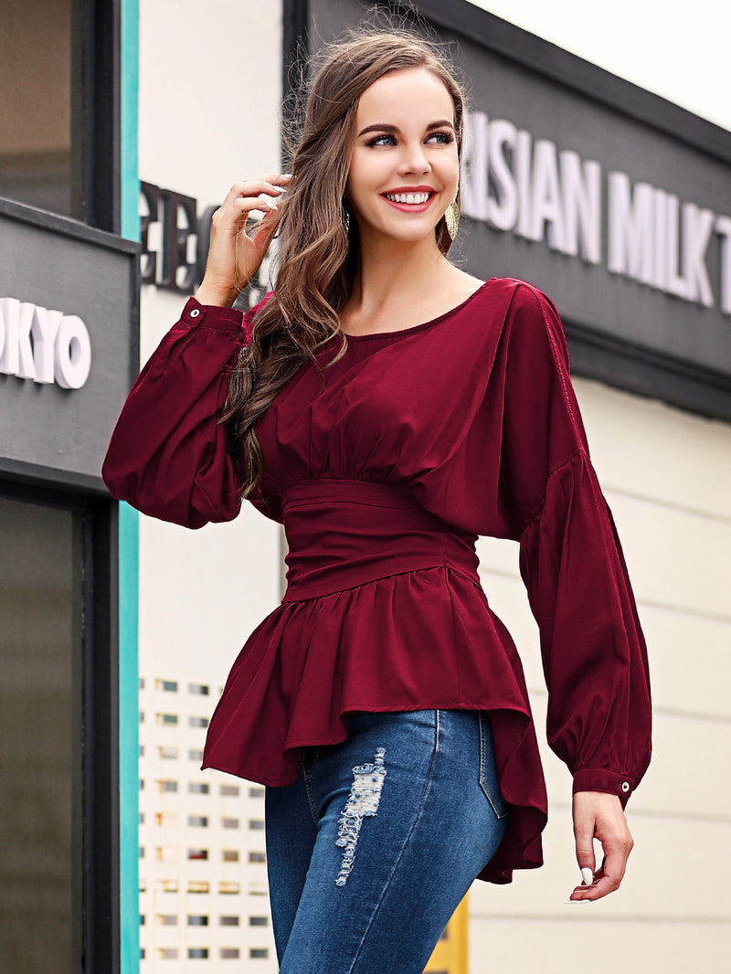 Effortless Style: Exposed Seams Round Neck Blouse at Burkesgarb