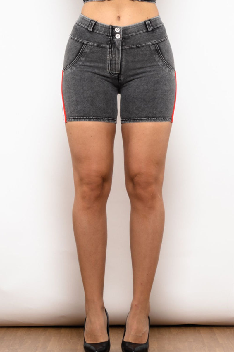 "Fashionable and Chic: Women's Stripe Buttoned Denim Shorts by Burkesgarb | Stylish Bottoms for Summer"