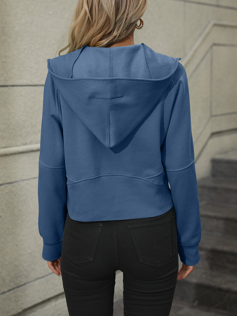 Stay Cozy and Chic with the Zip-Up Raglan Sleeve Hoodie with Pocket at Burkesgarb