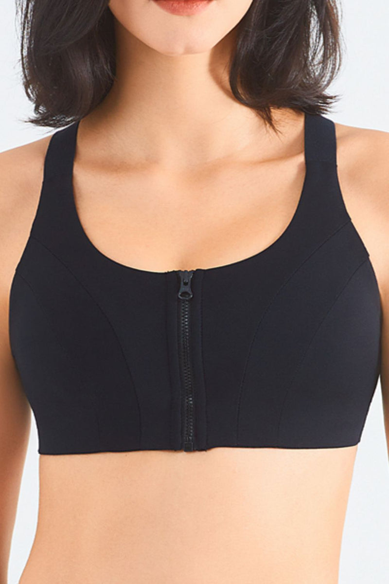 Stay Comfy and Supported with the Zip-Up Racerback Sports Bra at Burkesgarb
