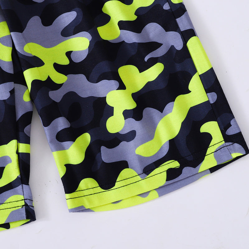 "Boys Dinosaur Graphic Tee and Camouflage Shorts Set | Trendy and Fun Outfit"