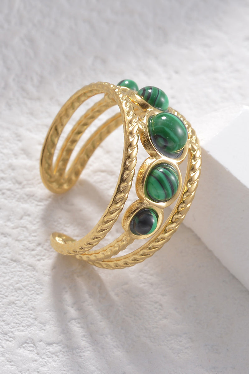 Natural Beauty: 18K Gold Plated Nature Stone Open Ring at Burkesgarb