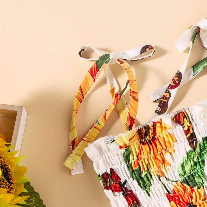 Embrace the Sun in Style with Burkesgarb Sunflower Print Smocked Tie Shoulder Dress