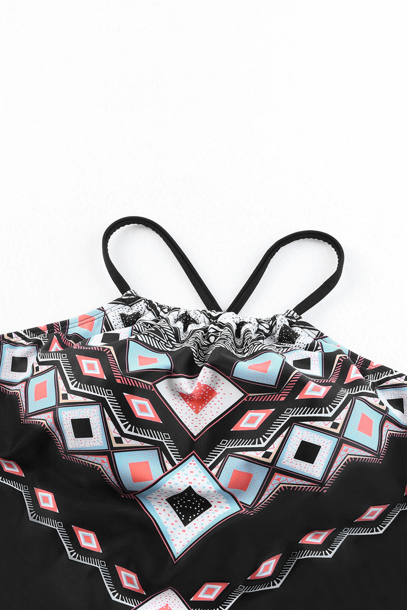 Chic and Stylish: Geometric Print Tie Back One-Piece Swimsuit | Burkesgarb