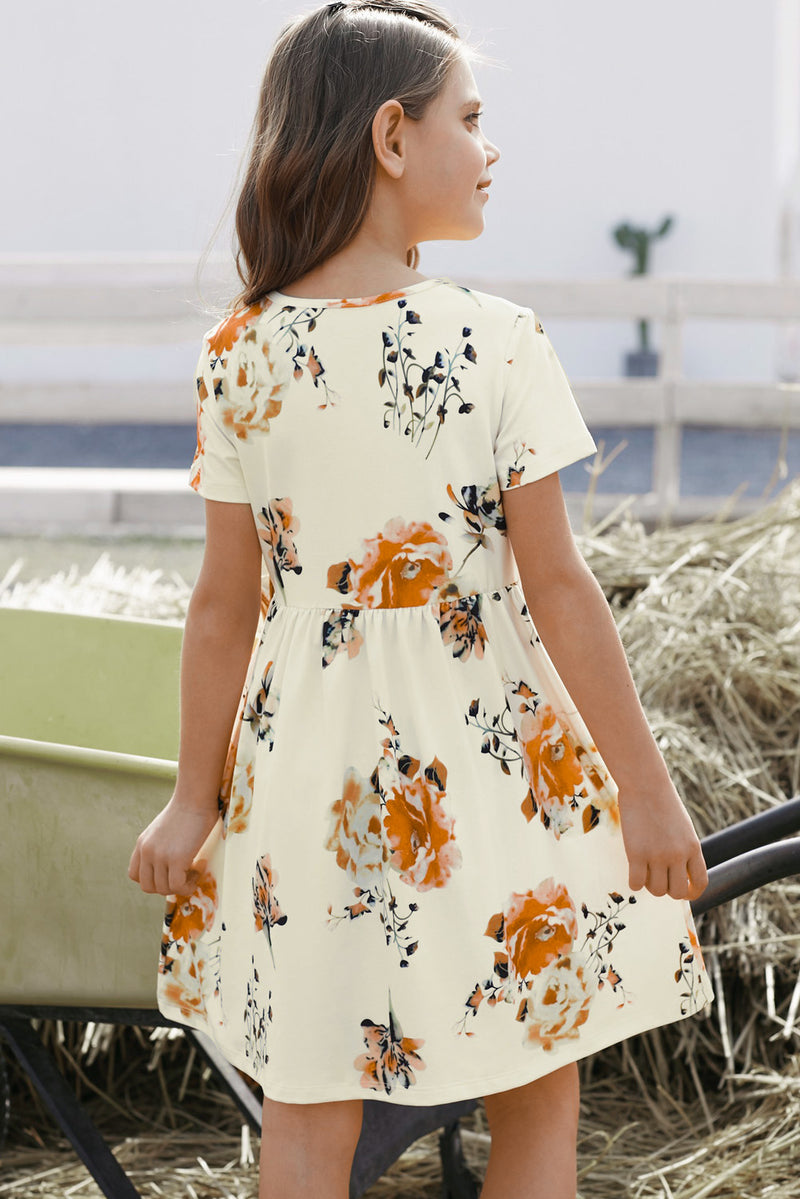 Blossoming Beauty: Girls Floral Short Sleeve Dress | Burkesgarb