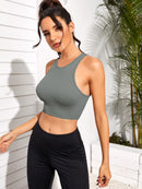 Stay Cool and Stylish: Cropped Round Neck Sports Tank Top at Burkesgarb