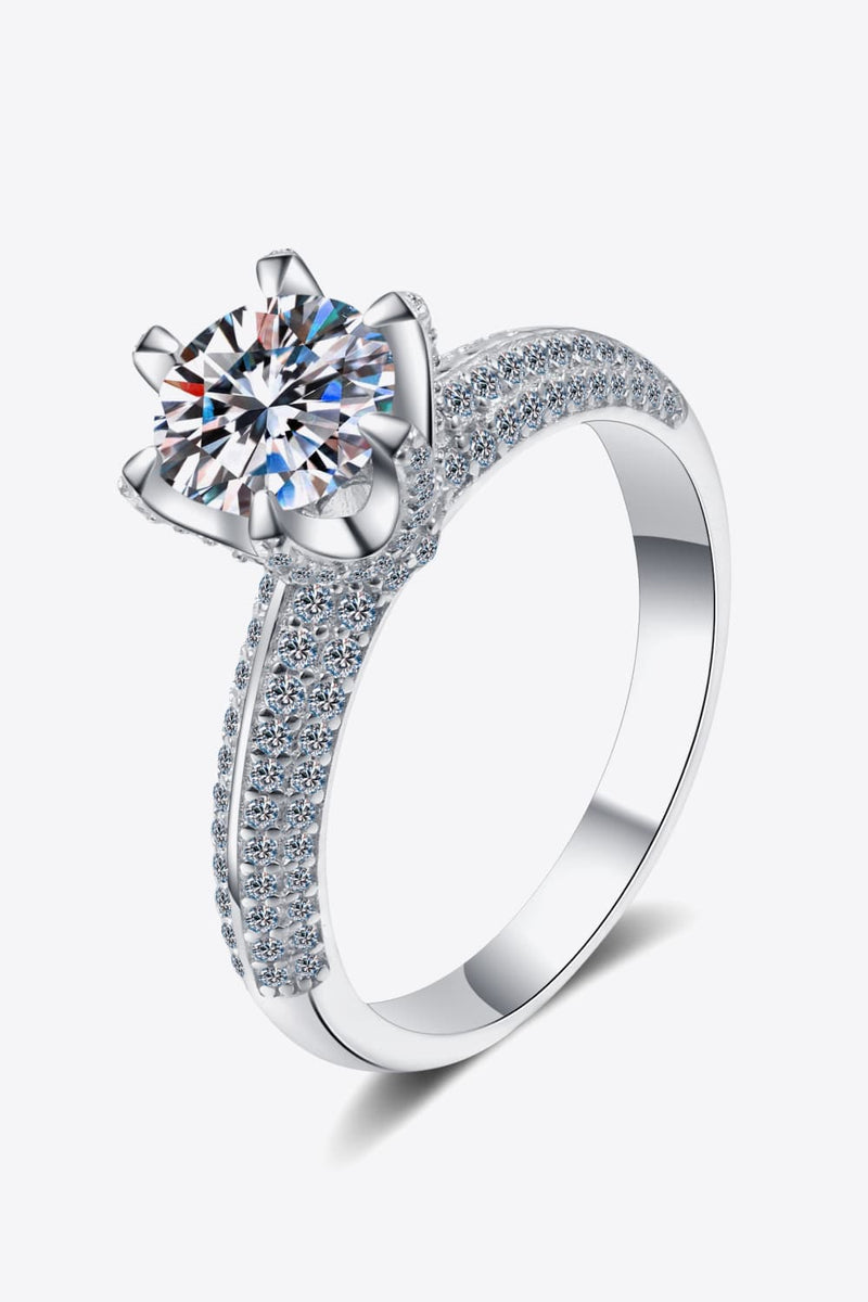 Sparkling Elegance: 2 Carat Moissanite 925 Sterling Silver Side Stone Ring at Burkesgarb