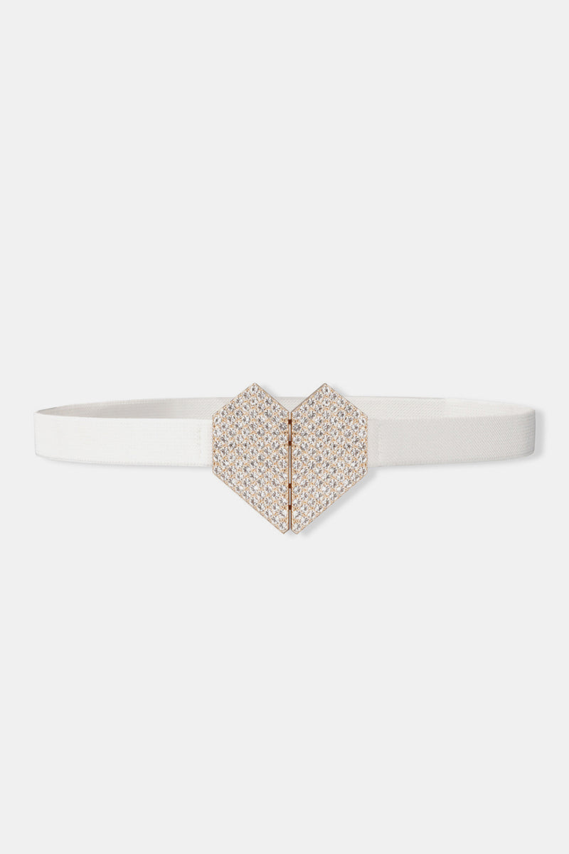 Sparkle and Style with the Rhinestone Heart Buckle Elastic Belt from Burkesgarb