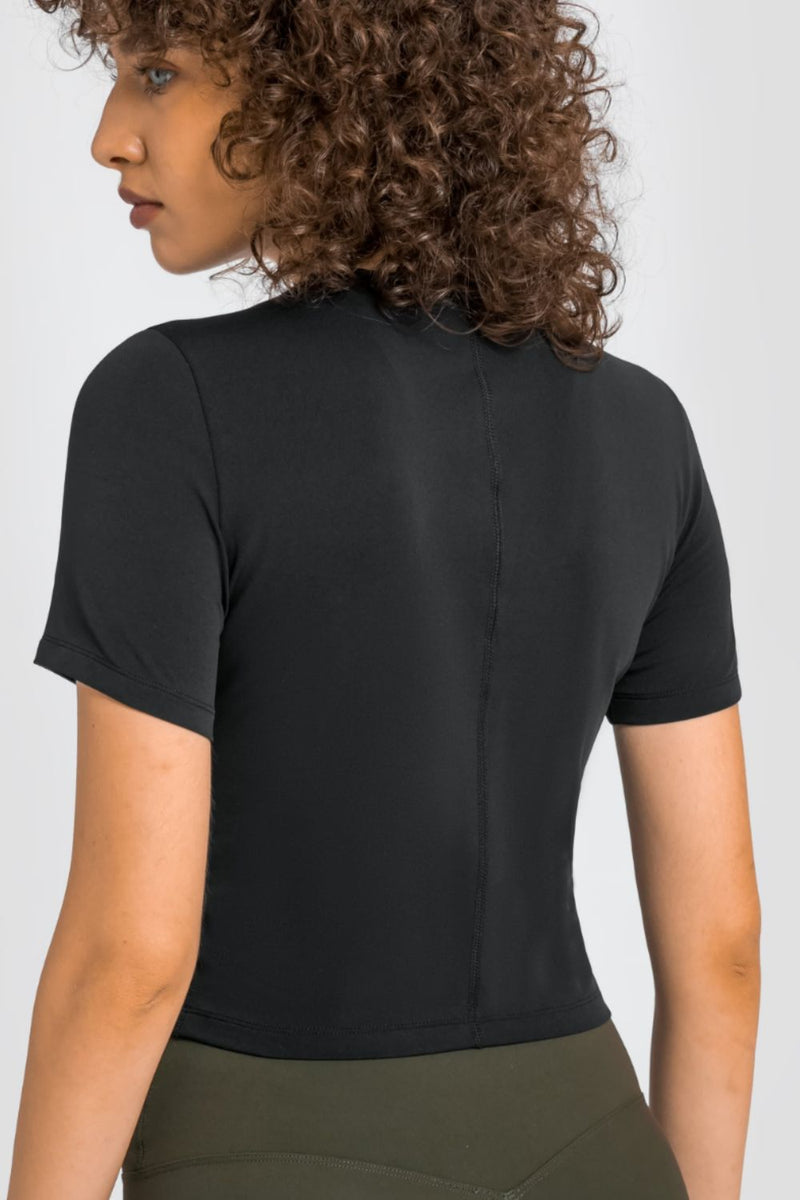 Stay Comfy and Stylish with the Round Neck Short Sleeve Yoga Tee at Burkesgarb