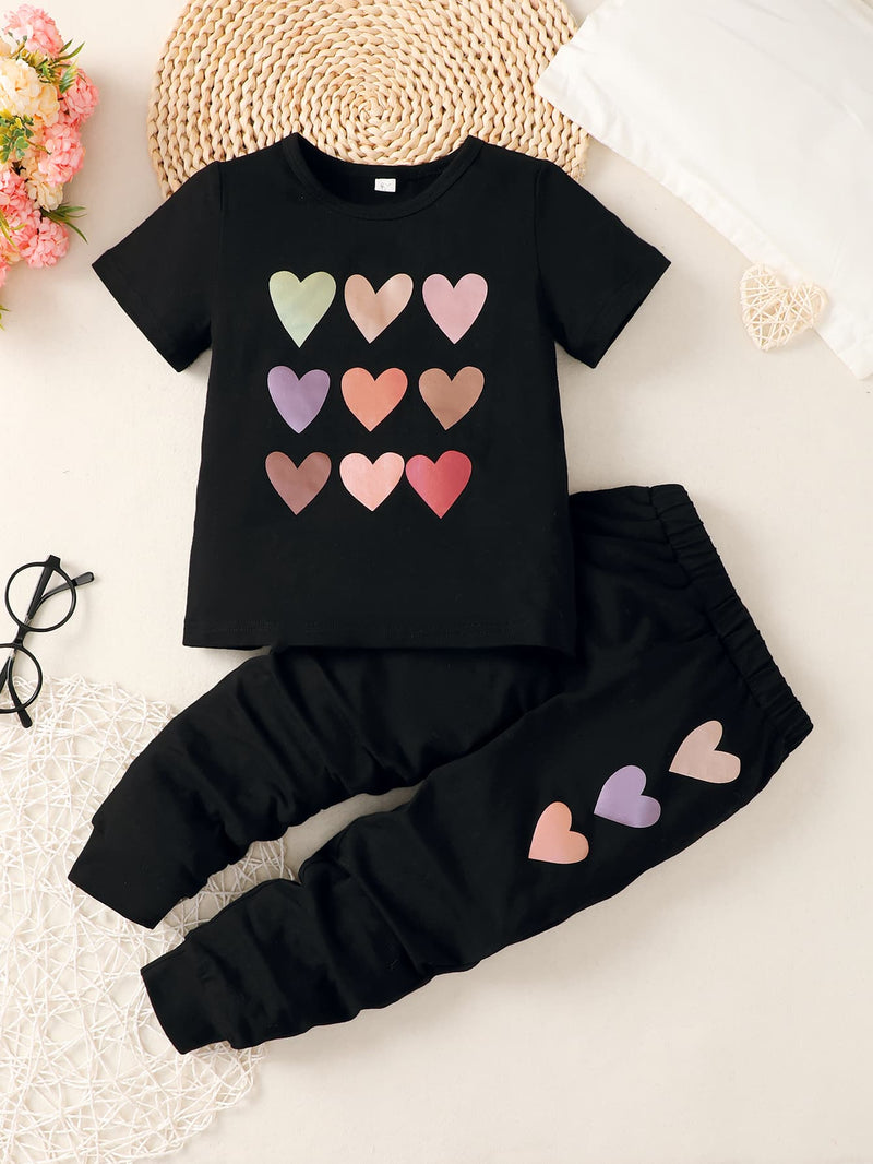 Spread Love with our Girls Heart Design T-Shirt and Joggers Set at Burkesgarb
