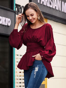 Effortless Style: Exposed Seams Round Neck Blouse at Burkesgarb