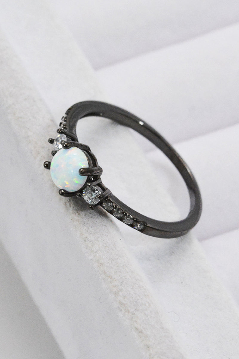 Elegance and Grace: 925 Sterling Silver Round Opal Ring at Burkesgarb