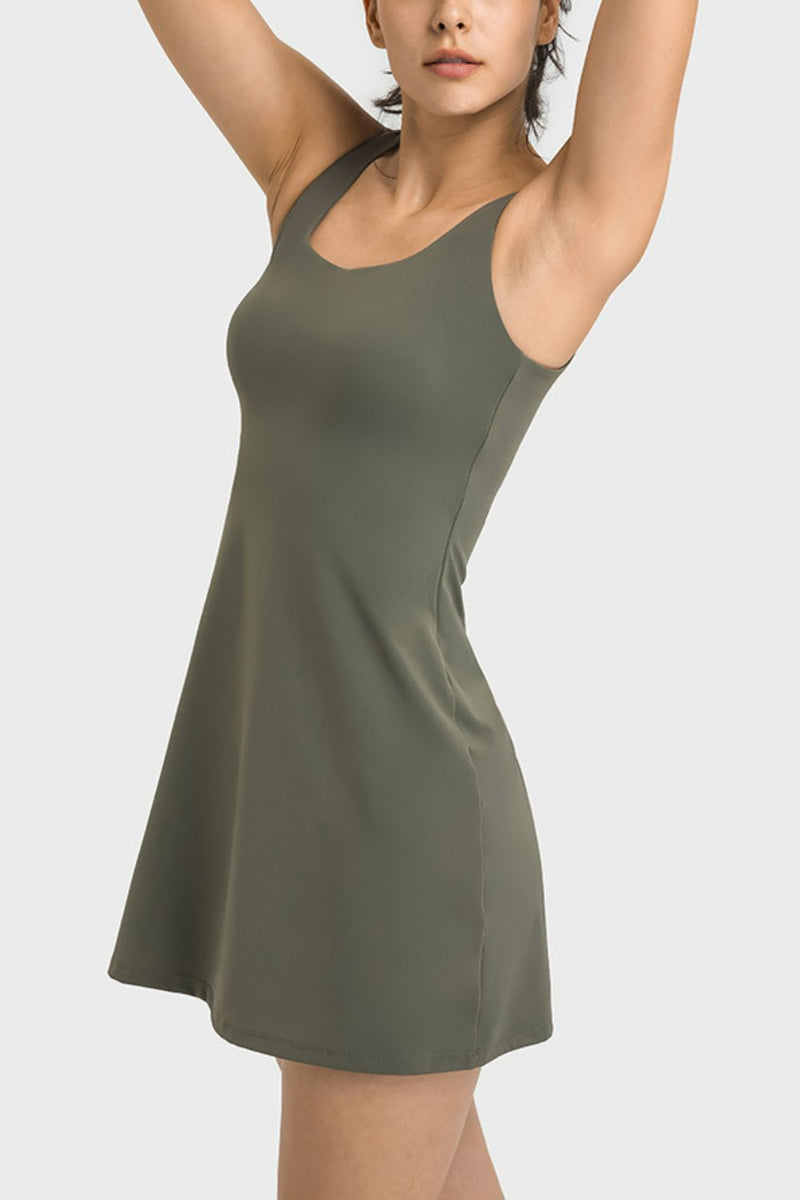 "Stylish and Functional: Square Neck Sports Tank Dress at Burkesgarb