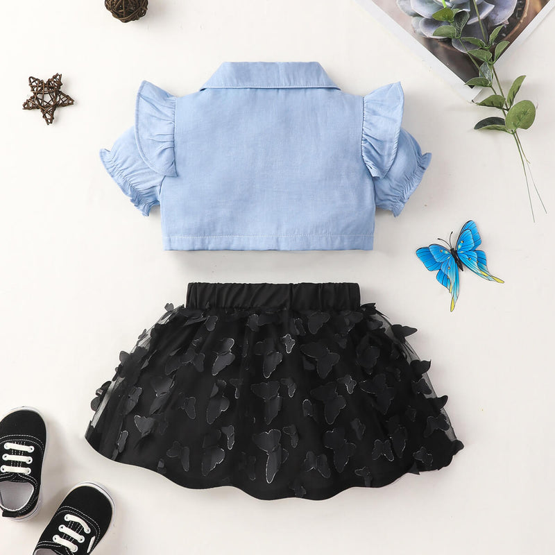 Adorable Style for Your Little One: Ruffle Shirt and Butterfly Applique Skirt Set from Burkesgarb