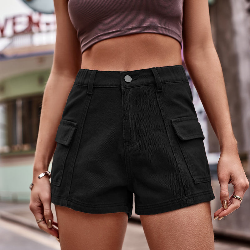 Effortless Style and Comfort: High-Waist Denim Shorts with Pockets at Burkesgarb