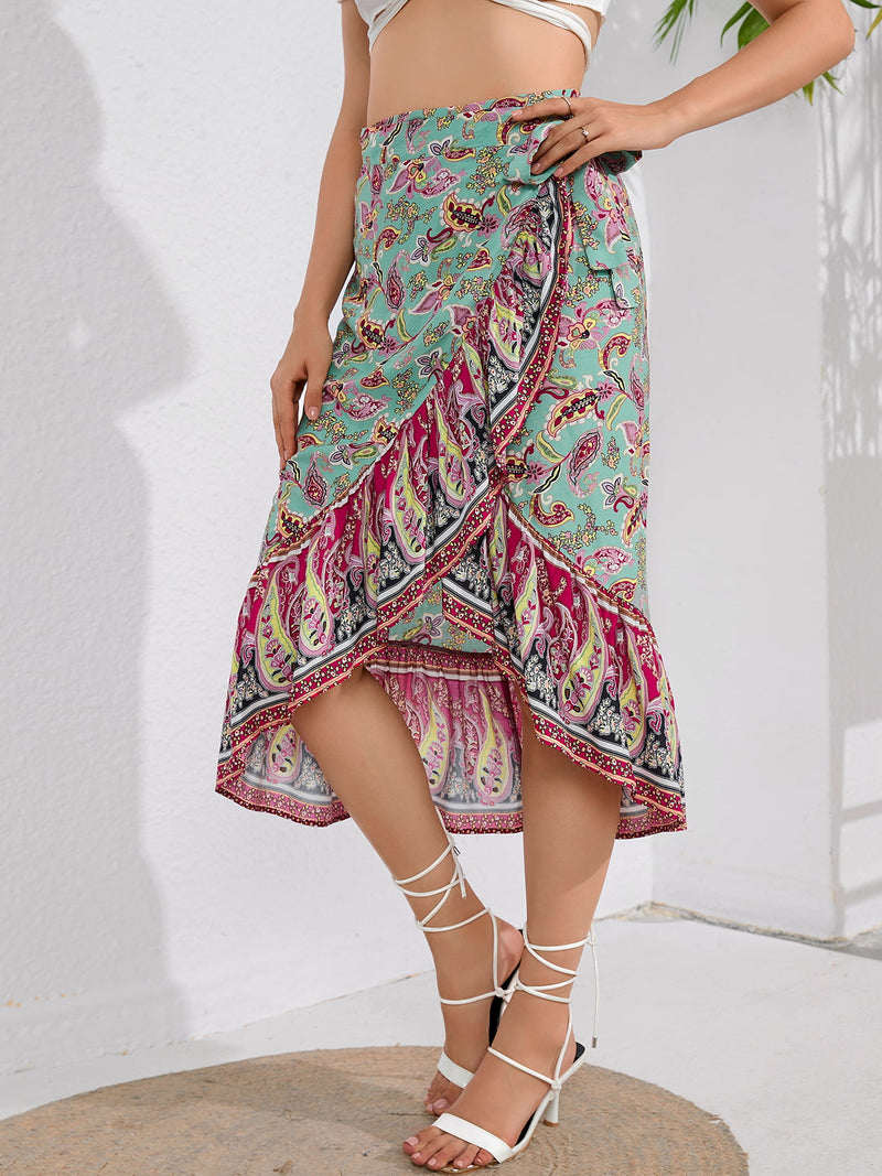 Embrace Effortless Femininity with the Tie Waistband Flounce Hem Midi Skirt at Burkesgarb