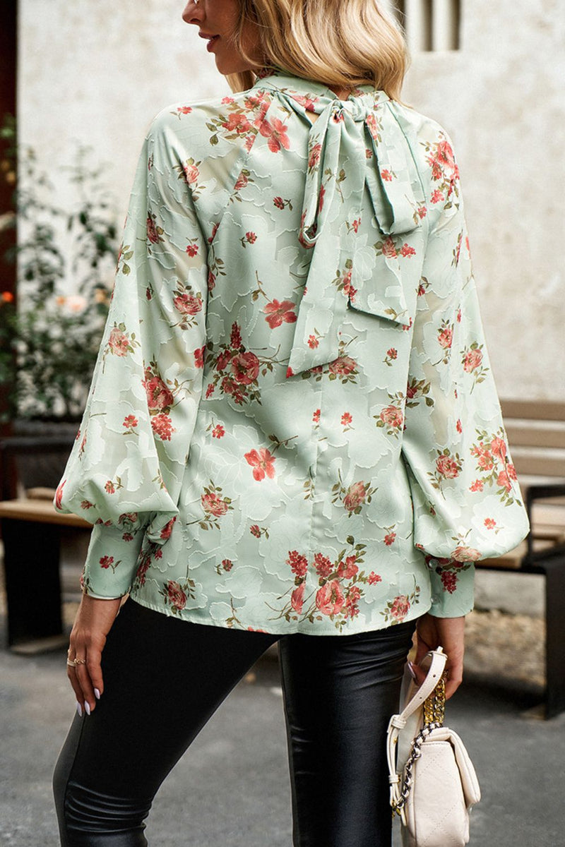 Charming and Chic: Floral Design Lantern Sleeve Blouse at Burkesgarb