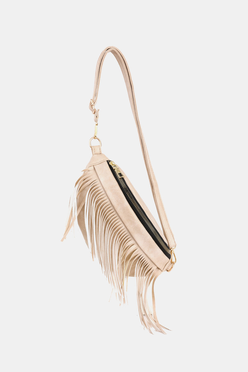 Add a Touch of Boho Chic to Your Outfits with the Fringed Leather Sling Bag at Burkesgarb