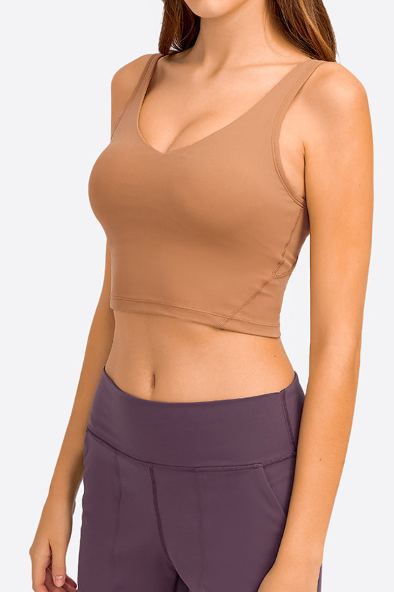 Enhance Your Workout Style with the Deep V-Neck Crop Sports Bra at Burkesgarb