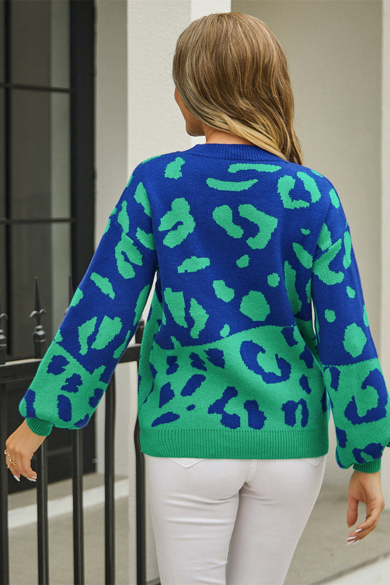 Embrace Effortless Style with the Leopard Round Neck Dropped Shoulder Sweater at Burkesgarb