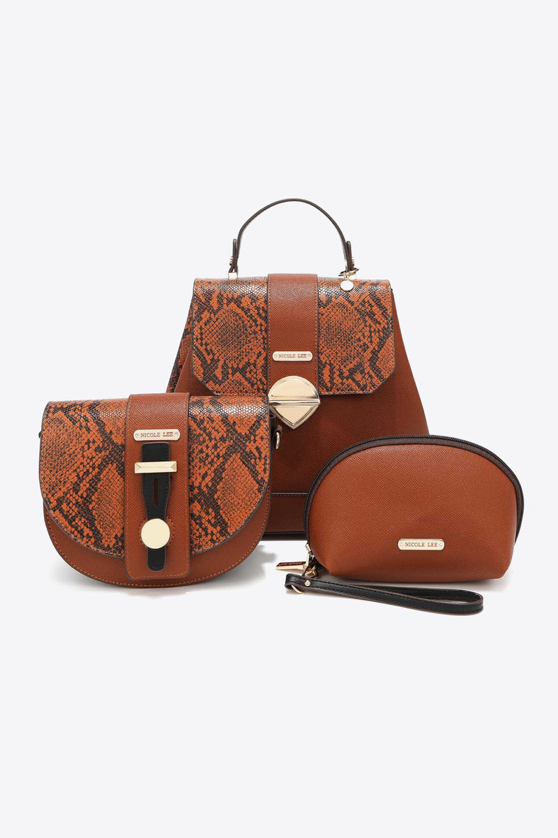 Elevate Your Style with the Nicole Lee USA Python 3-Piece Bag Set at Burkesgarb