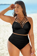 "Flattering and Trendy: Crisscross Ruched Two-Piece Swimsuit by Burkesgarb | Stylish and Comfortable Swimwear for Women"