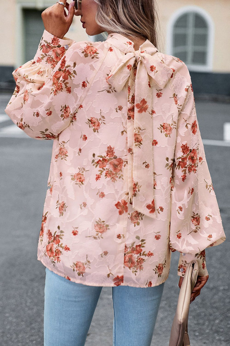 Charming and Chic: Floral Design Lantern Sleeve Blouse at Burkesgarb