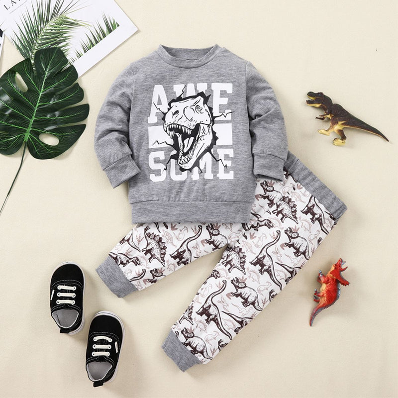 "Roar into Style with the Kids Graphic Sweatshirt and Dinosaur Design Joggers Set at Burkesgarb"