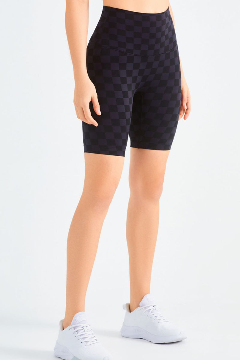 Chic and Comfortable: Checkered Wide Waistband Biker Shorts at Burkesgarb