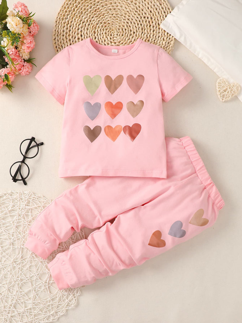 Spread Love with our Girls Heart Design T-Shirt and Joggers Set at Burkesgarb