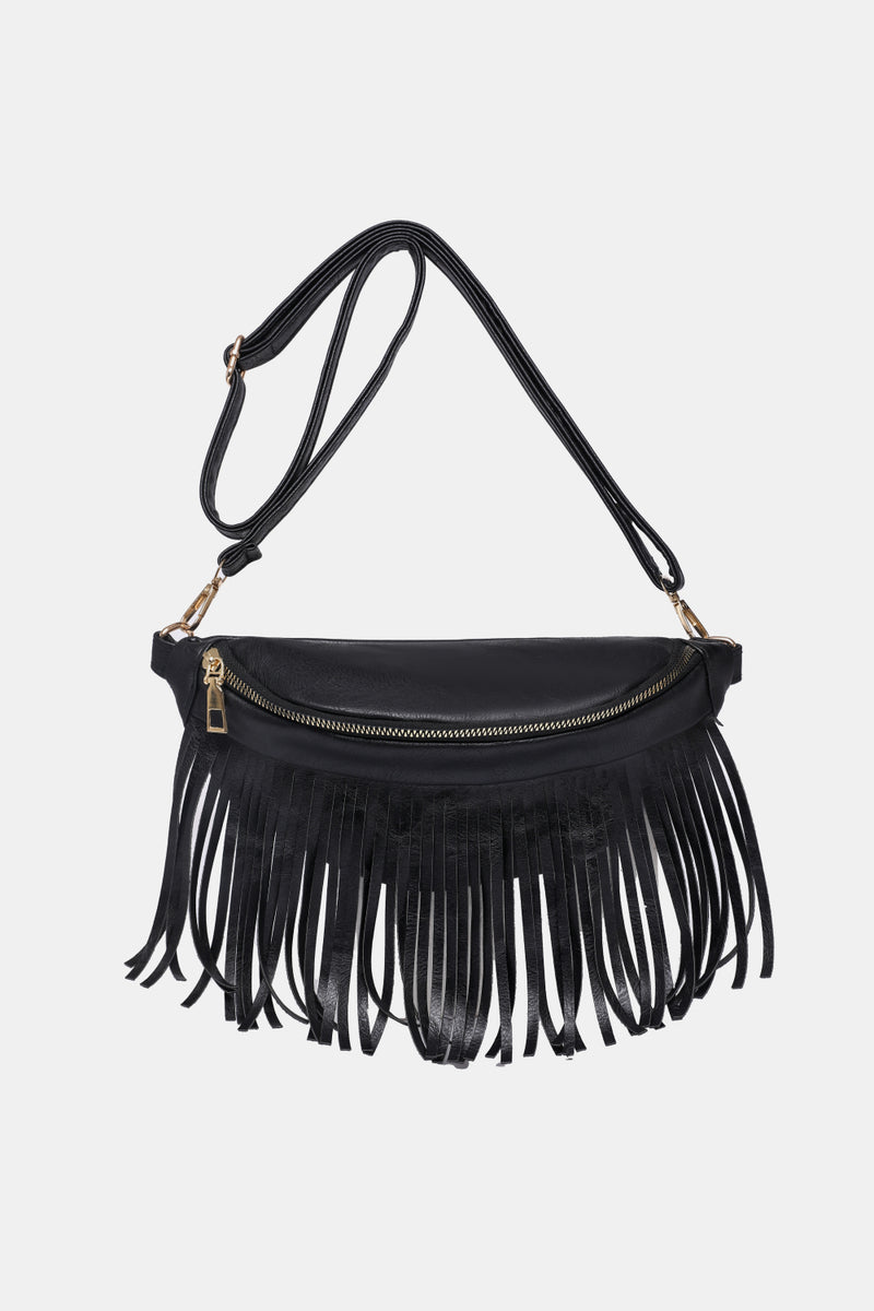 Add a Touch of Boho Chic to Your Outfits with the Fringed Leather Sling Bag at Burkesgarb