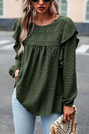 Chic and Playful: Ruffle Trim Balloon Sleeve Blouse at Burkesgarb