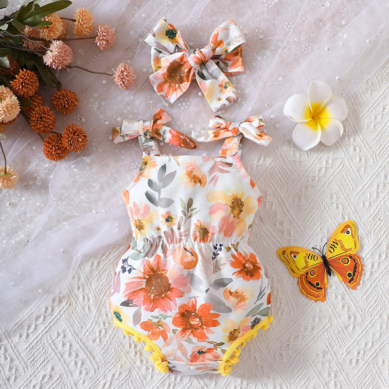 "Adorable and Stylish: Floral Bow Romper for Babies by Burkesgarb | Comfortable and Charming Baby Outfit"