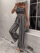 Effortlessly Stylish: Raw Hem Straight Neck Cropped Top and Long Pants Set at Burkesgarb