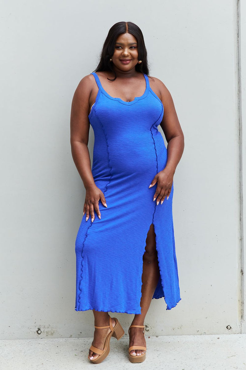 "Elegant and Alluring: Blue Maxi Dress with Slit by Burkesgarb | Stylish and Flattering Women's Apparel"