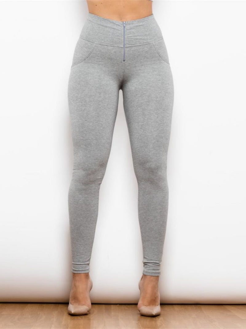 Sculpt Your Style with Full Size Zip Detail High Waist Leggings at Burkesgarb