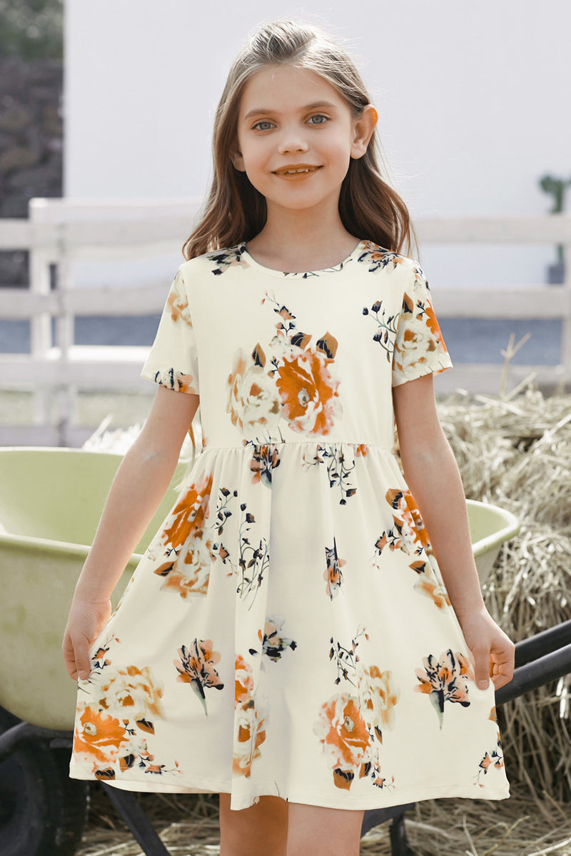 Blossoming Beauty: Girls Floral Short Sleeve Dress | Burkesgarb