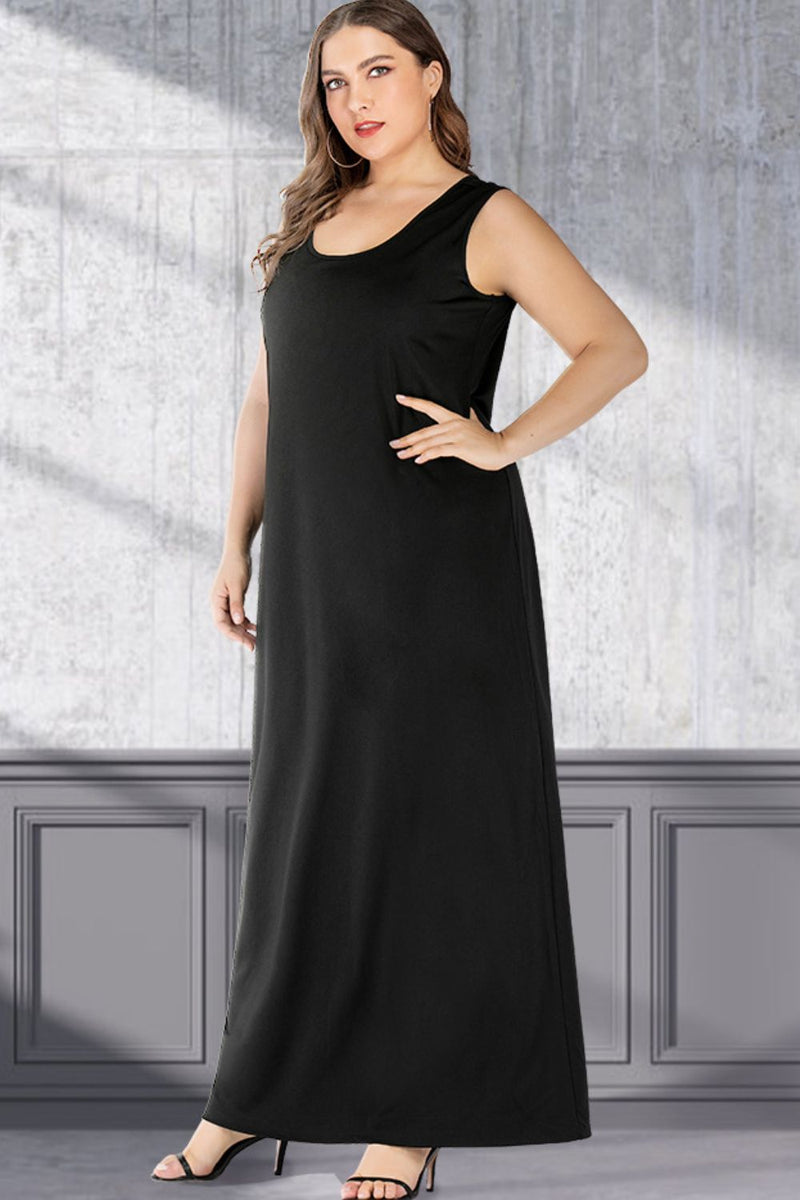 Elegance in Every Step: Plus Size Scoop Neck Maxi Tank Dress at Burkesgarb