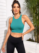 Stay Cool and Stylish: Cropped Round Neck Sports Tank Top at Burkesgarb