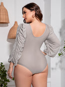 Flattering and Chic: Plus Size Tied Deep V Balloon Sleeve One-Piece Swimsuit | Burkesgarb