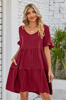 Flirty and Feminine: V-Neck Flounce Sleeve Tiered Dress at Burkesgarb