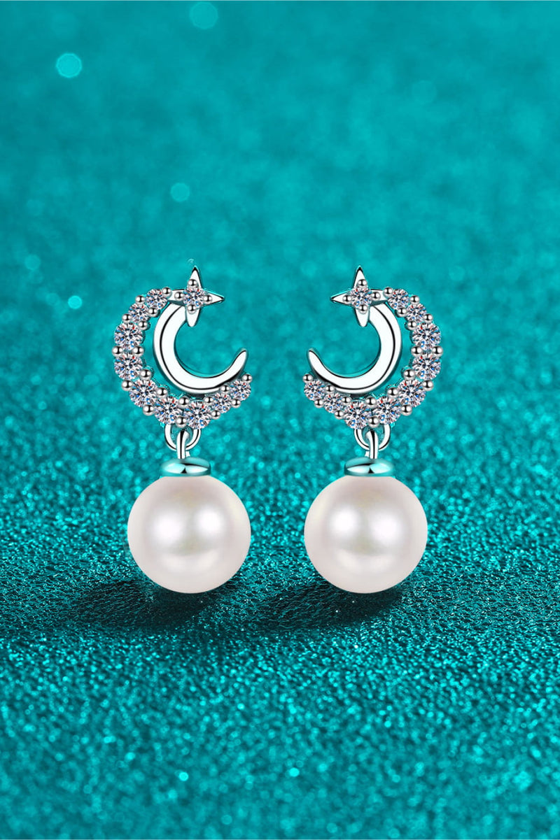 Sparkle and Elegance with Moissanite Pearl Drop Earrings at Burkesgarb