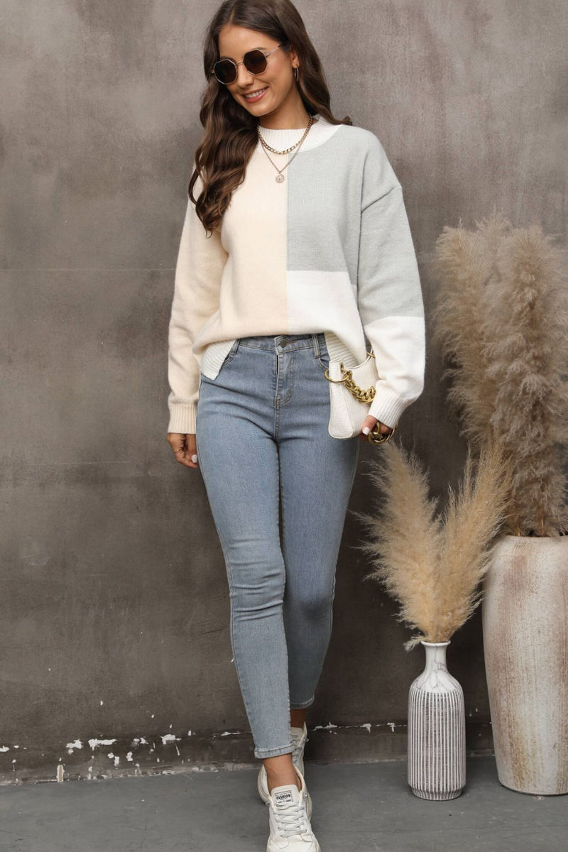 Cozy Elegance: Crewneck Drop Shoulder Sweater for Effortless Style