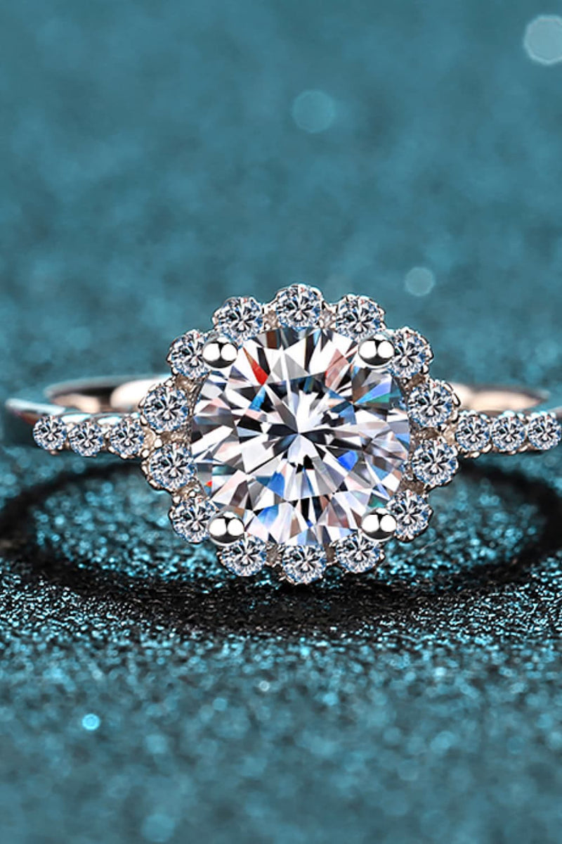 Sparkling Beauty: 1 Carat Moissanite Rhodium-Plated Halo Ring | Burkesgarb