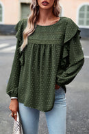 Chic and Playful: Ruffle Trim Balloon Sleeve Blouse at Burkesgarb