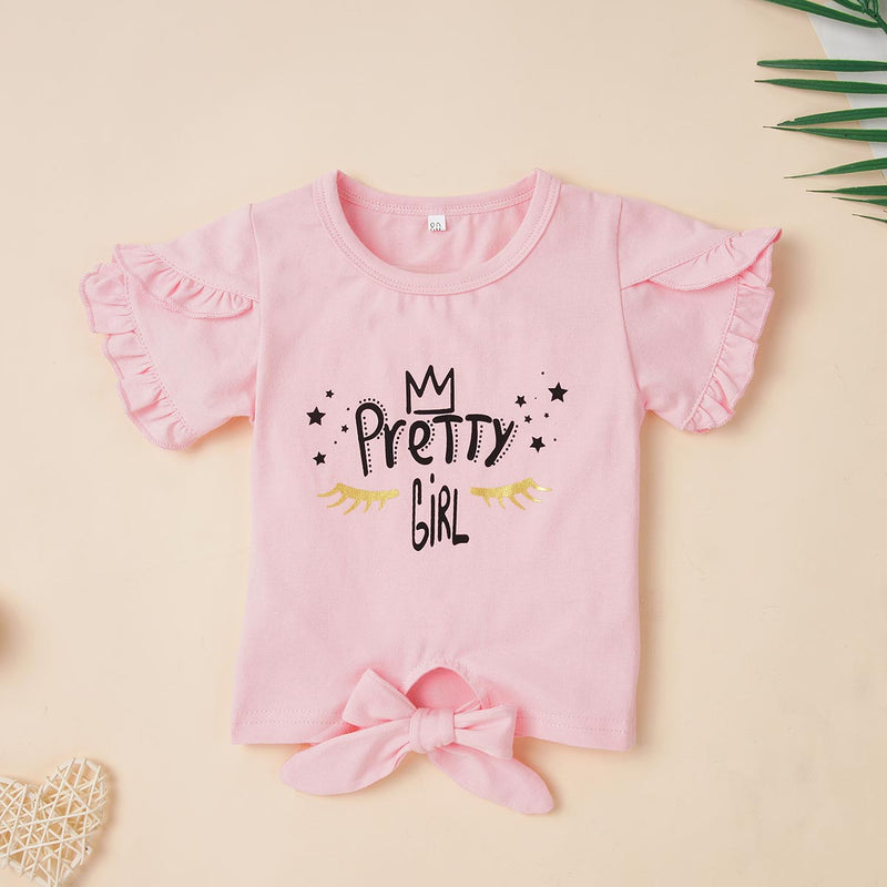 Round Neck PRETTY GIRL Graphic T-Shirt and Floral Print Pants Set