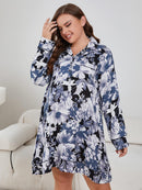 Elegant and Comfortable: Plus Size Floral Long Sleeve Night Dress at Burkesgarb