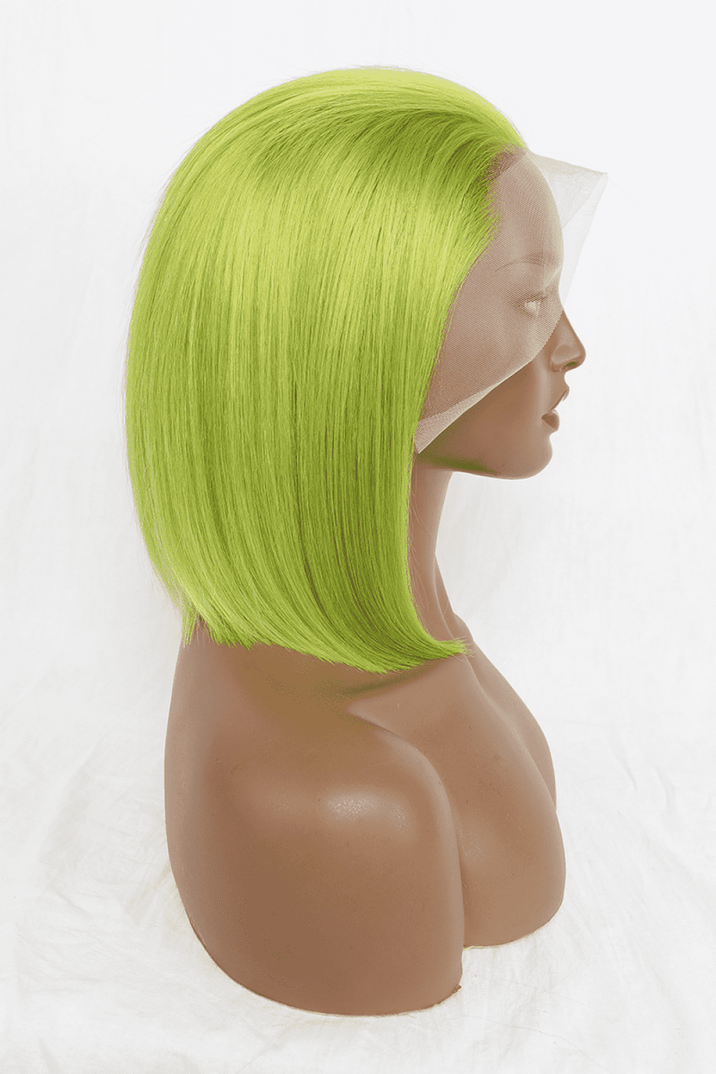 Stand out with Style: 12" 140g Lime Lace Front Wigs Human Hair, 150% Density